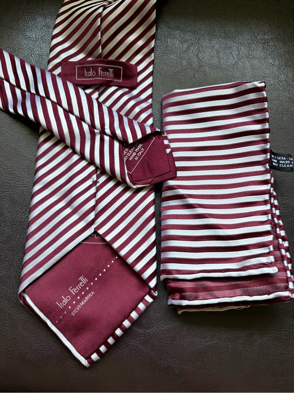 Italo Ferretti Burgundy & Silver Striped Silk Tie